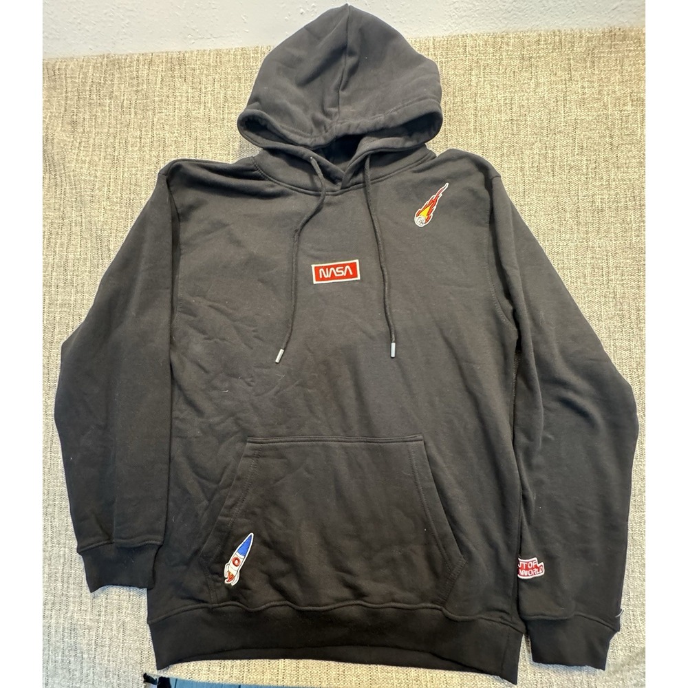 Eighty Eight Brand Hoodie Large Astronaut Outer Space Black NASA Patch Work